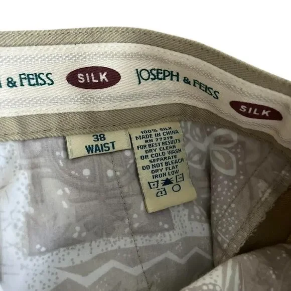 Joseph & Feiss Shorts Men's Sz 38 Khaki 100% Silk Chino Pleated Resort Vacay NWT - Picture 9 of 15